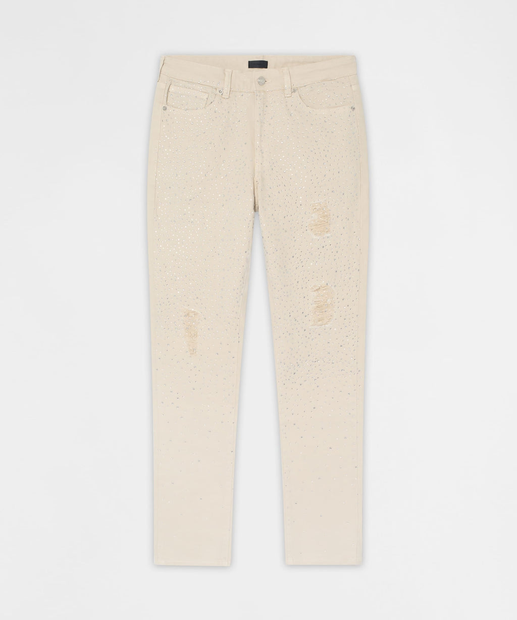 Diamond Dust Rhinestone Skinny Jeans - Cream