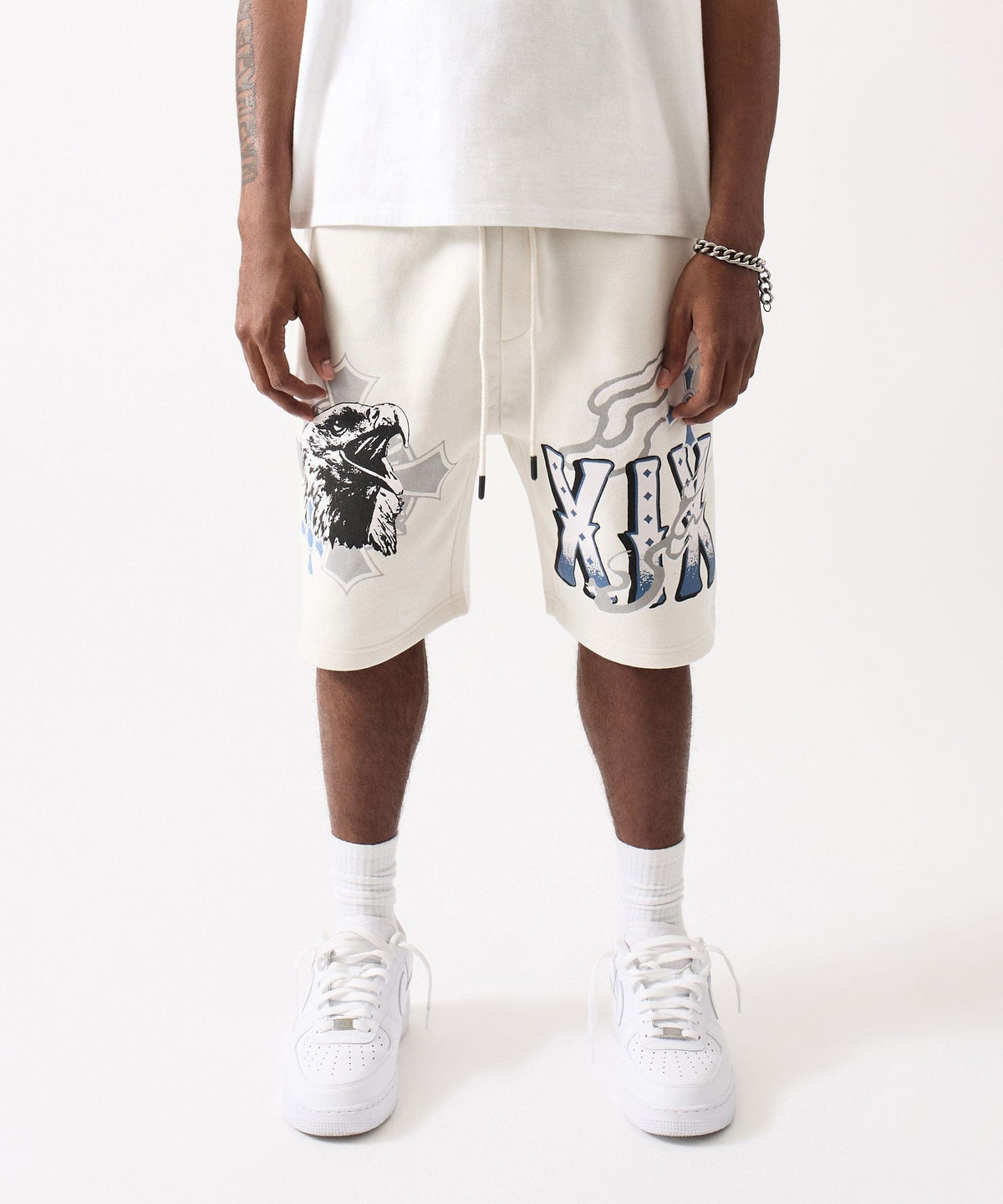 Crosses Embroidered Fleece Short - Cream