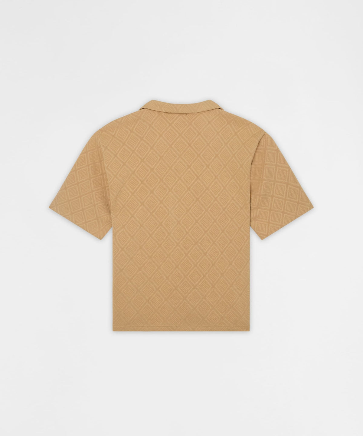Diamond Pattern Textured Knit Button-Down Shirt - Taupe