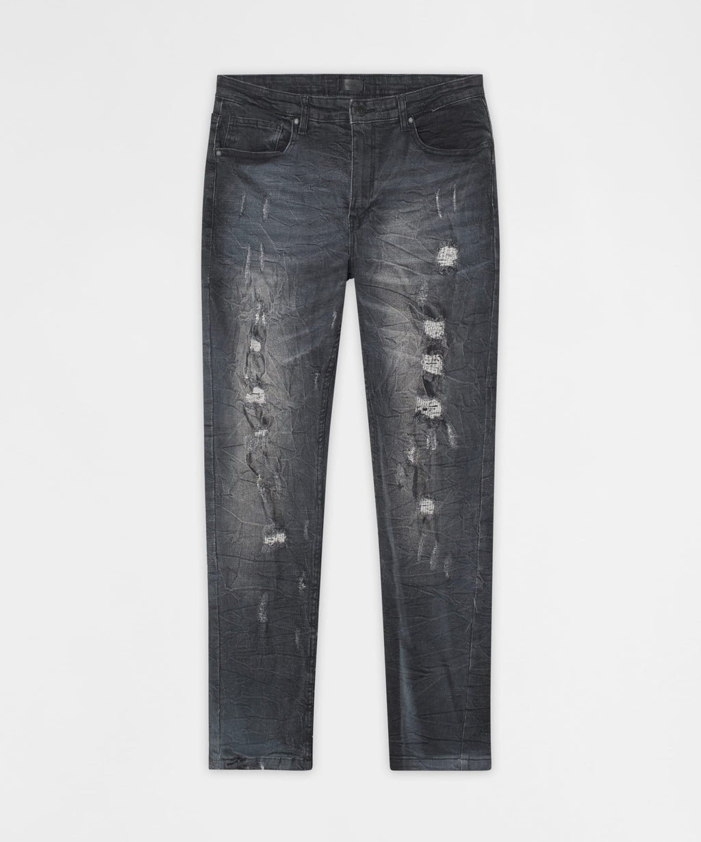 Crinkle Wash Distressed Skinny Jeans - Black