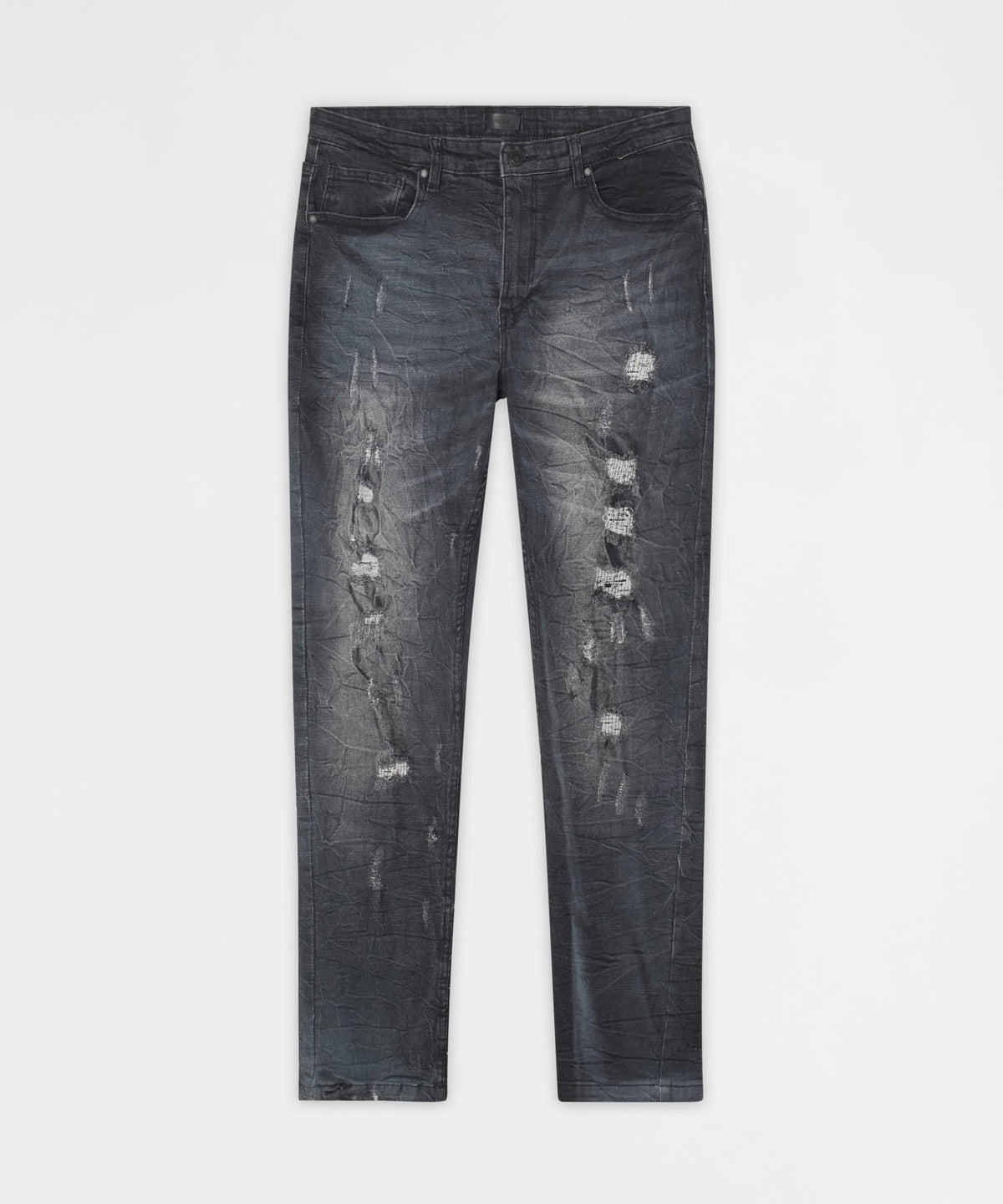 Crinkle Wash Distressed Skinny Jeans - Black